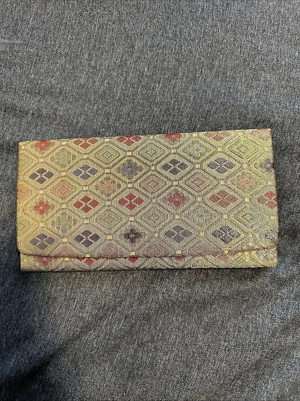 Japanese mini hand purse in Brown & Gold